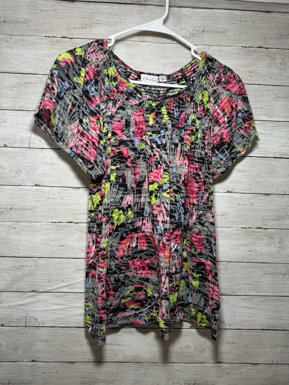 Kim Rodgers Women’s Lightweight Colorful Neon Shirt Size XL Summer Top Blouse